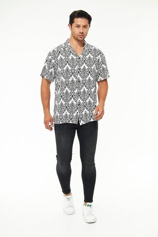 Men's Short Sleeve 100% Viscose Hawaiian Shirt Regular Fit Button Closed in Saudi Arabia