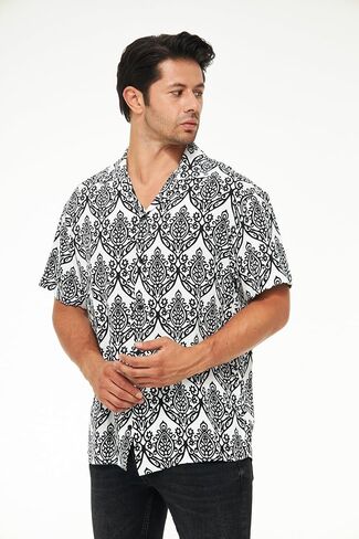 Men's Short Sleeve 100% Viscose Hawaiian Shirt Regular Fit Button Closed in Saudi Arabia