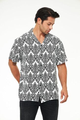 Men's Short Sleeve 100% Viscose Hawaiian Shirt Regular Fit Button Closed in Saudi Arabia