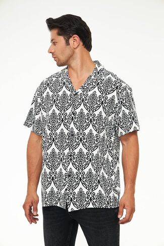 Men's Short Sleeve 100% Viscose Hawaiian Shirt Regular Fit Button Closed in Saudi Arabia