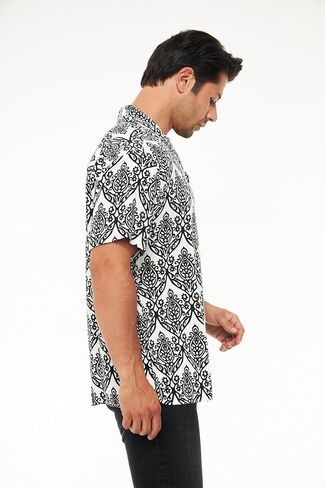 Men's Short Sleeve 100% Viscose Hawaiian Shirt Regular Fit Button Closed in Saudi Arabia