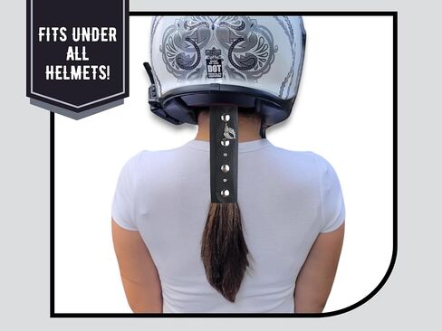 BLACK 18" inch Genuine Leather Motorcycle Hair Wrap for Long Hair - Handmade Ponytail Sleeve Long Hair Protector & Saver | Biker Hair Tie Helmet Accessory | Made in USA (18 inch, No Fringe) in Saudi Arabia