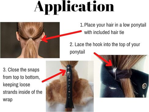 لفافة شعر دراجة نارية من الجلد الطبيعي مقاس 18 بوصة سوداء اللون للشعر الطويل - واقي وموفر للشعر الطويل مصنوع يدويًا على شكل ذيل حصان | إكسسوار خوذة ربطة شعر لراكبي الدراجات النارية | صنع في الولايات المتحدة الأمريكية (18 بوصة، بدون هامش) in Kuwait