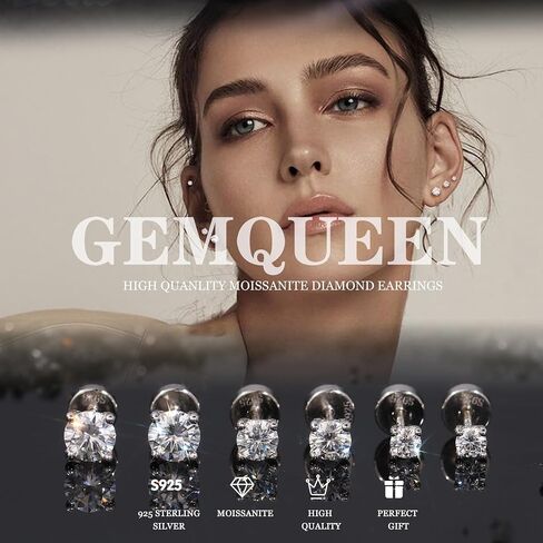 Moissanite Earrings Studs Hypoallergenic 14K Gold Plated Flat Back Earring Sterling Silver Earrings for Women Men - 3 Pairs Earring Set Cartilage Helix Piercing Jewelry D Color VVS1 1.8CT in Kuwait