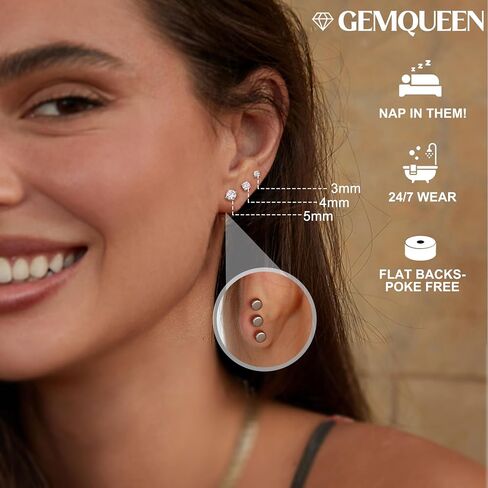 Moissanite Earrings Studs Hypoallergenic 14K Gold Plated Flat Back Earring Sterling Silver Earrings for Women Men - 3 Pairs Earring Set Cartilage Helix Piercing Jewelry D Color VVS1 1.8CT in Kuwait