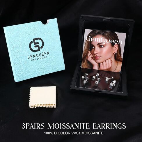 Moissanite Earrings Studs Hypoallergenic 14K Gold Plated Flat Back Earring Sterling Silver Earrings for Women Men - 3 Pairs Earring Set Cartilage Helix Piercing Jewelry D Color VVS1 1.8CT in Kuwait