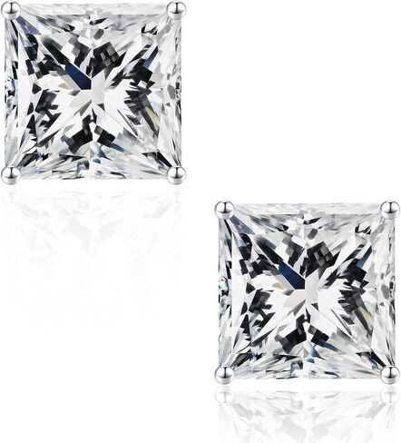 SMILEST 0.6-3ct Princess Cut Moissanite Earrings for Women, D Color VVS1 Clarity Lab Created Moissanite Earrings 18K White Yellow Rose Gold Black Ruthenium Vermeil Solitaire Moissanite Stud Earrings in Kuwait