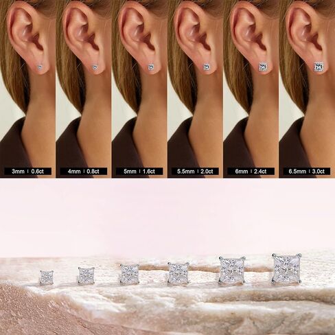 SMILEST 0.6-3ct Princess Cut Moissanite Earrings for Women, D Color VVS1 Clarity Lab Created Moissanite Earrings 18K White Yellow Rose Gold Black Ruthenium Vermeil Solitaire Moissanite Stud Earrings in Kuwait