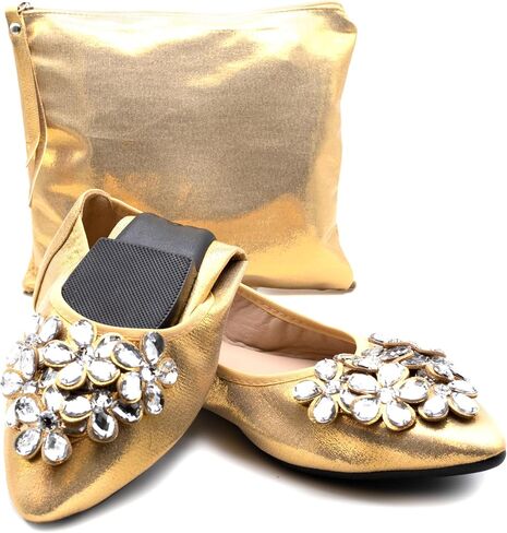 Foldable Flats for Women | Dressy Comfortable Rhinestone Shoes for Weddings in Saudi Arabia