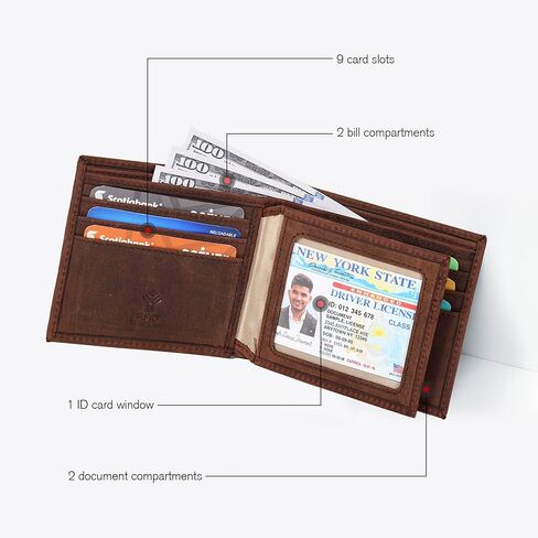 ESTALON محفظة جلدية رفيعة للرجال | تصميم بسيط | حامل بطاقات متعدد | RFID المحظور (الحصان المجنون البني) in Kuwait