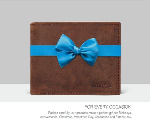 ESTALON محفظة جلدية رفيعة للرجال | تصميم بسيط | حامل بطاقات متعدد | RFID المحظور (الحصان المجنون البني) in Kuwait