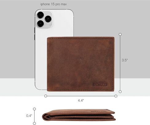 ESTALON محفظة جلدية رفيعة للرجال | تصميم بسيط | حامل بطاقات متعدد | RFID المحظور (الحصان المجنون البني) in Kuwait