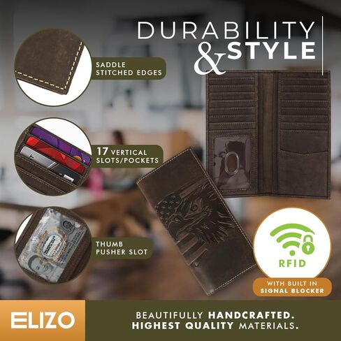 ELIZO محفظة جلدية طويلة للرجال محفظة غربية Rodeo للرجال محفظة مسطحة ثنائية الطي للرجال محفظة لراكبي الدراجات النارية للرجال محفظة رعاة البقر محفظة RFID للرجال مع حامل بطاقة الائتمان in Kuwait