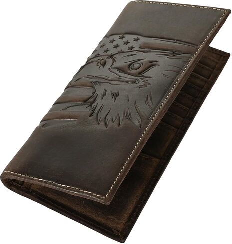 ELIZO محفظة جلدية طويلة للرجال محفظة غربية Rodeo للرجال محفظة مسطحة ثنائية الطي للرجال محفظة لراكبي الدراجات النارية للرجال محفظة رعاة البقر محفظة RFID للرجال مع حامل بطاقة الائتمان in Kuwait