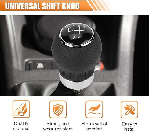 Car Shift Knob, 6 Speed Car Transmission Shift Head, Black Leather Shift Handle, Universal Shift Knob Lever Kit, Automatic or Manual Transmission Gear Shift Knob (Black 6-Stop R, Round) in Saudi Arabia