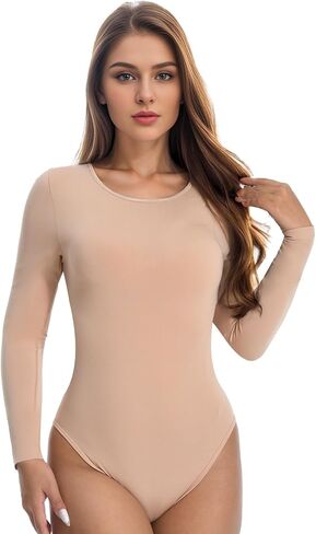 +MD Round Neck Bodysuits for Women Long Sleeve, Slimming Waist Tops, Basic T-shirt in Saudi Arabia