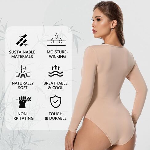 +MD Round Neck Bodysuits for Women Long Sleeve, Slimming Waist Tops, Basic T-shirt in Saudi Arabia