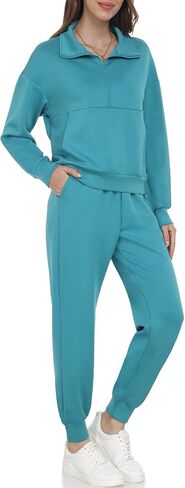 Womens 2 Piece Sweatsuits Outfits Set Long Sleeve Oversized Half Zip Pullove Sweatshirt Sweatpants in Saudi Arabia