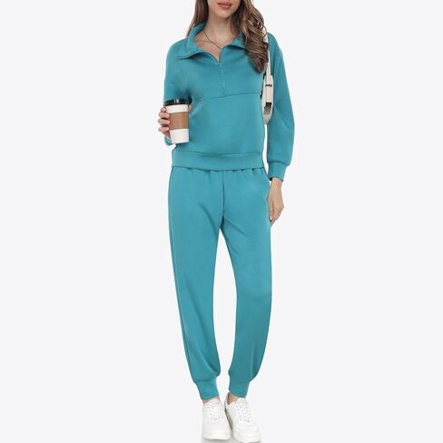 Womens 2 Piece Sweatsuits Outfits Set Long Sleeve Oversized Half Zip Pullove Sweatshirt Sweatpants in Saudi Arabia