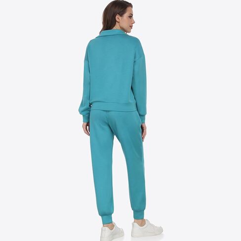 Womens 2 Piece Sweatsuits Outfits Set Long Sleeve Oversized Half Zip Pullove Sweatshirt Sweatpants in Saudi Arabia