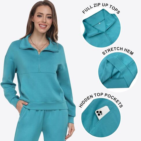 Womens 2 Piece Sweatsuits Outfits Set Long Sleeve Oversized Half Zip Pullove Sweatshirt Sweatpants in Saudi Arabia