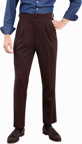 Men's Gurkha Naples Italian Style Corduroy No Need to tie a Belt High Waisted Dress Pants in Kuwait