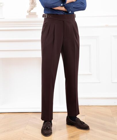 Men's Gurkha Naples Italian Style Corduroy No Need to tie a Belt High Waisted Dress Pants in Kuwait