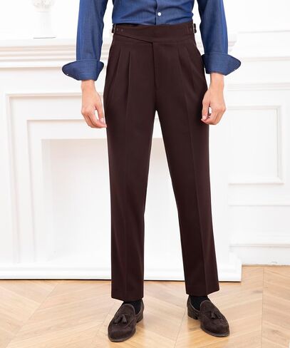 Men's Gurkha Naples Italian Style Corduroy No Need to tie a Belt High Waisted Dress Pants in Kuwait