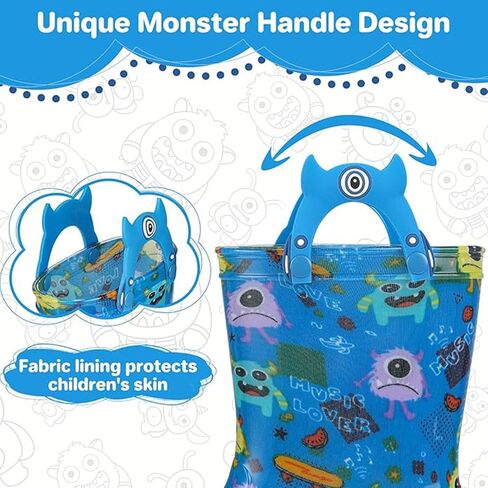 JSLOVE Toddler-Kids Light Up Rain Boots, Printed 100% Waterproof Glitter Rain Boots with Easy On Handles for Girls and Boys, Mud Lightweight Adorable with Non-Slip Sole in Saudi Arabia