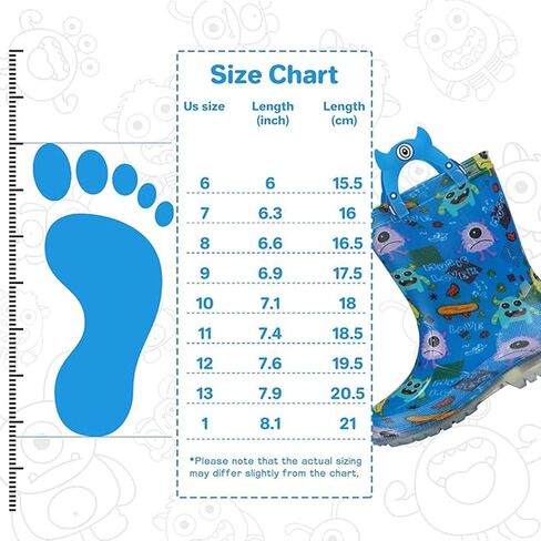 JSLOVE Toddler-Kids Light Up Rain Boots, Printed 100% Waterproof Glitter Rain Boots with Easy On Handles for Girls and Boys, Mud Lightweight Adorable with Non-Slip Sole in Saudi Arabia