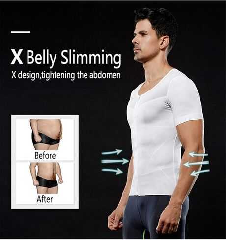 Men's Slimming Body Shaper Front Zipper Tummy Waist Compression Shirt in Saudi Arabia