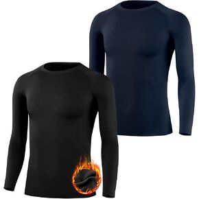 BIG ELEPHANT 2 Pack Youth Boys Compression Thermal Shirt Fleece Lined Base Layer Long Sleeve Athletic Baseball Undershirt
