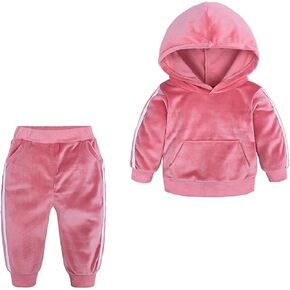 Toddler Boys Girls 2 Piece Velvet Sweatsuit Outfits Kids Long Sleeve Pullover Hoodie and Sweatpants Set