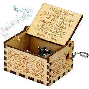 WSYEAR Music Box Hand Crank Engraved Musical Box-You are My Sunshine Mechanism Antique Vintage Personalizable Wooden Music Box Gift for Mom Daughter (Granddaughter)
