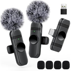 Wireless Lavalier Microphone for iPhone and iPad,Clip on Microphone with Noise Reduction for Recording,Interviews,Live Streaming,Podcast,Content Creator,Vlog,TikTok,YouTube 2 Pack