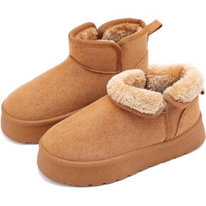 Winter Mini Boots for Women, Suede Platform Snow Boots, Anti-Slip Ankle Boots Water Resistant Slip On Memory Foam Insole Trending Shoes Women, Comfortable Warm Lightweight Fur Boots