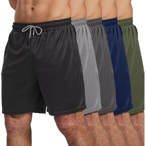 5 Pack Gym Shorts for Men 7 inch, Mens Athletic Running Shorts Quick Dry&Mesh Active men's Basketball Workout Shorts for Men with Pockets(Black,Dark Gray,Light Gray,Navy,Army Green,L)