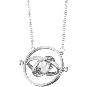 Time Hourglass Necklace Silver, Magical Travel Hourglass Rotating Pendant Necklace, Gift Fans Costume Jewelry