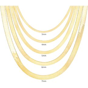 Nuragold 14K Yellow Gold Solid Herringbone Flexible Chain Necklace 16"- 24" / 3mm - 7mm / Made in Italy/Real Gold Jewelry for Men and Women