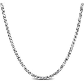Italian 925 Sterling Silver Round Box Link Chain Necklace - for Men & Women - Available in Rhodium Plated Sterling Silver or Yellow Gold Plated Sterling silver - in Various Widths - Versatile Lengths: 16in, 18in, 20in, 22in, 24in, 28in