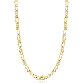 Jewlpire Silver Chain Gold Chain for Men, 14K Gold Plated Men's Chain Necklaces Cool Figaro Chain for Men, Hip-Hop 5.5mm/7mm Mens Chain 16 18 20 22 24 26 Inch