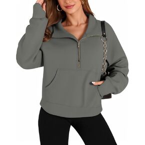 MANGOPOP كنزة صوفية بسحاب ربع نسائي مع غطاء للرأس مع فتحات إبهام 2 جيوب الكنغر ملابس مقصوصة بنصف سحاب in Kuwait