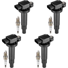 Set of 4 UF316 Ignition Coil Pack and BKR5EGP 7090 Spark Plugs Compatible with 2006-2014 Toyota Yaris 1.5L L4 Echo Prius & 2004 2005 2006 xB Replaces 90919-02240 90080-19021 6731306 C1304