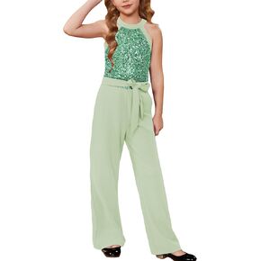 GRACE KARIN Girls Jumpsuit Tween Sequin Trendy Party Halter Shinny Dance Formal Romper Bodysuit 6-12