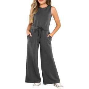 Girls Casual Jumpsuit Kids Fashion Sleeveless Elastic Waist Wide Leg Pants Rompers One Piece Outfits in Kuwait