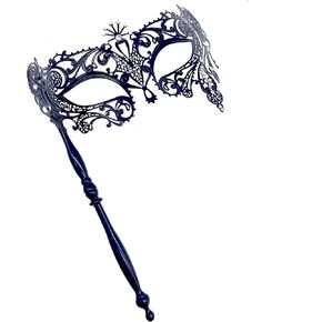 Masquerade Mask with Stick Women Men Mardi Gras Mask Rhinestone Metal Mask Costume Masks for Party Prom Ball
