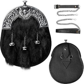 Sporran Kilt for Men Premium Fur Full Dress Scottish kilt Sporrans for men with Chain Belt Kilt Accessories