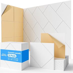 12 Pack Soundproof Wall Panels Self-Adhesive, 12" X 12" X 0.4" Sound proof panels for walls, High Density Acoustic Panels, Sound Absorbing Panel for Studio, Home, Offices(Black)