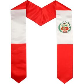 2 Pack Peru Peruvian Nation Flag Graduation Stole, Satin Embroidery Graduation Sash for International Students, 72 Inch Length