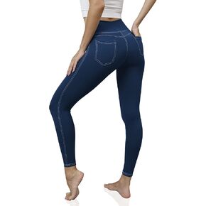 VOOVEEYA Jeggings for Women High Waist, Leggings with Pockets Tummy Control Plus Size Stretchy Jeans Leggings